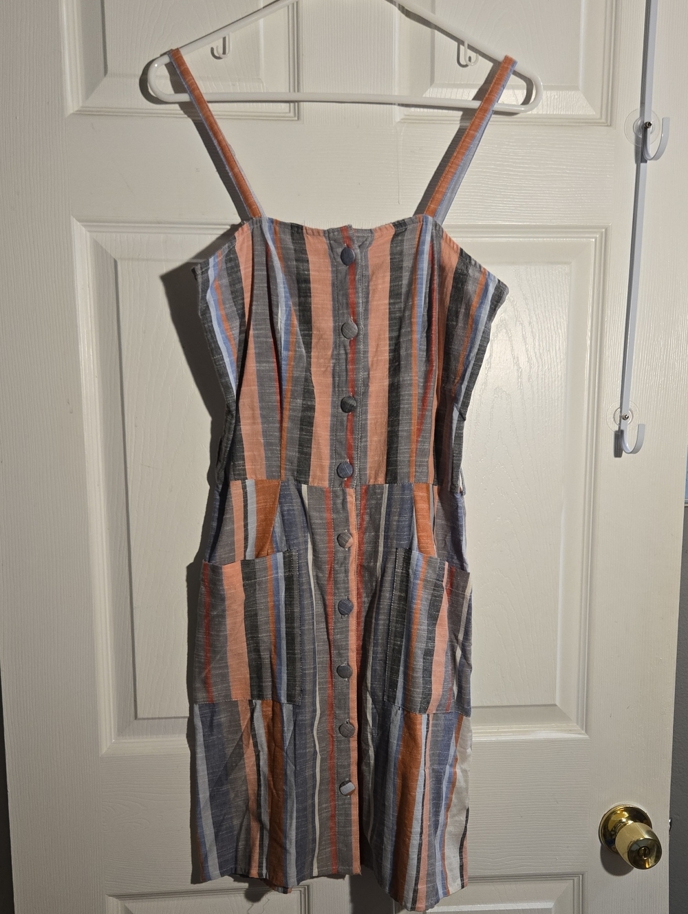Charlotte Russe Peach Grey and Blue Striped Button-Front Midi Dress